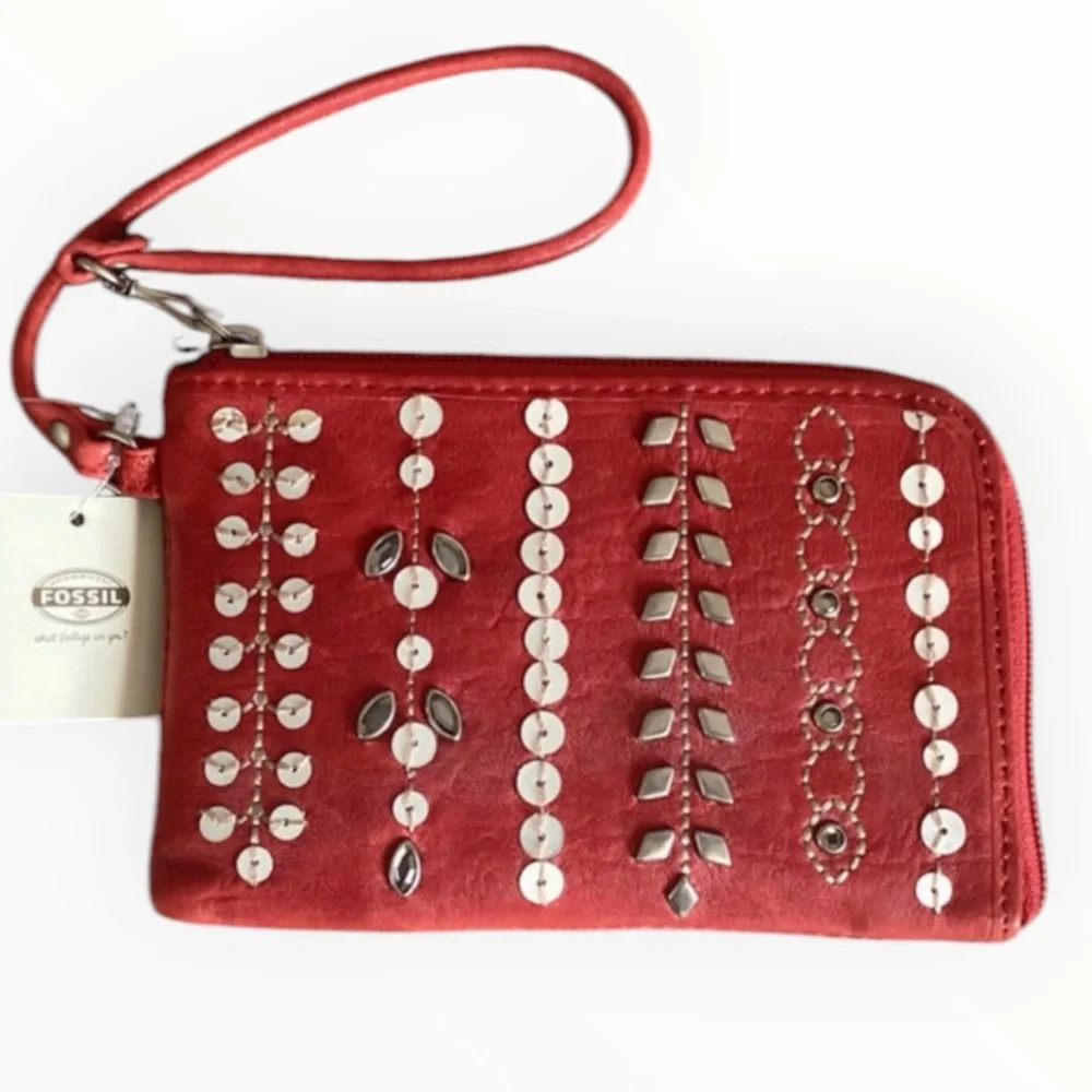 Fossil Red Embellished Wristlet NWT